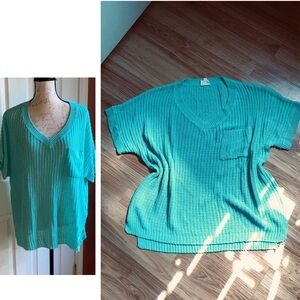 Turquoise Color Knit Short Sleeve Casual Top sz Large by Bibi